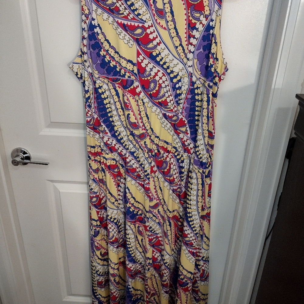 Nikki Poulos Retro Print Kimono Short Sleeve Maxi Dress| Size 1X